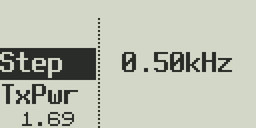 Menu screen showing Step size setting
