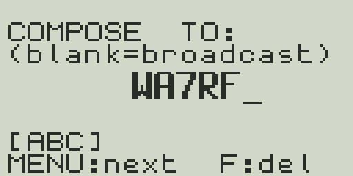 Compose screen — entering recipient callsign in TO field