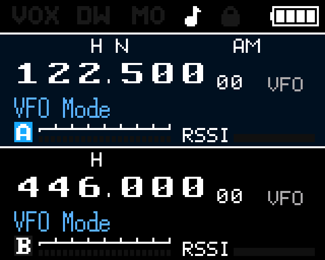 AM airband reception at 122.500 MHz — BK4819 modulation mode 6