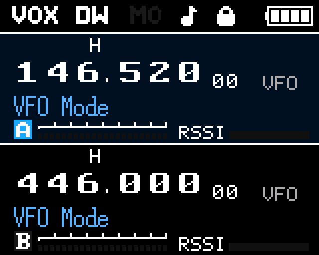 Status bar showing VOX, Dual Watch, and key lock indicators