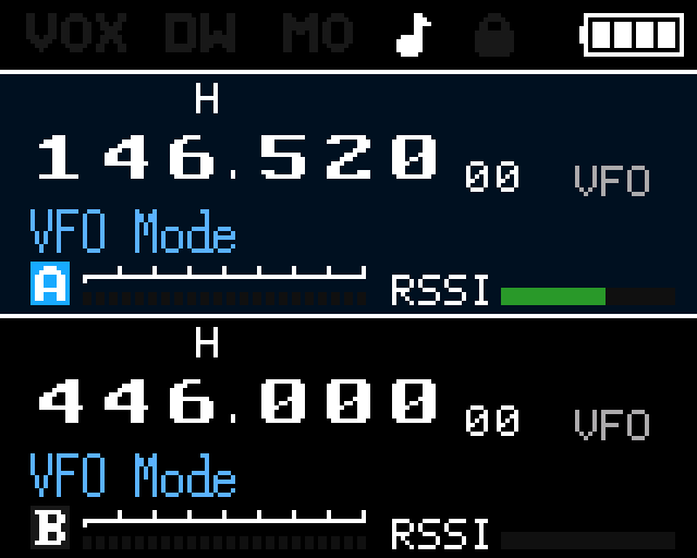 Receiving with green RSSI bar showing signal strength