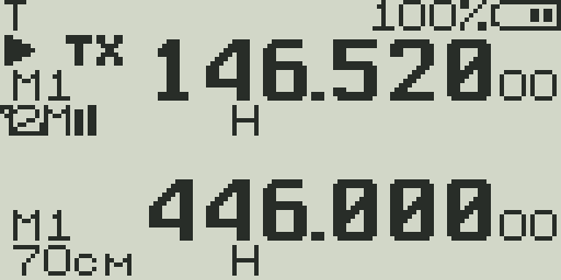 Display during transmission — TX indicator and signal bars